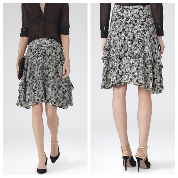 Reiss nova black and white print flowy skirt 30992 - Picture 1 of 13